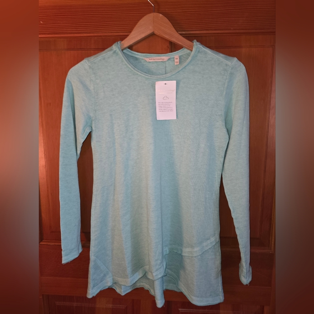 Soft Surroundings Long Sleeve T-Shirt Petite XSmall Green/Blue Aqua NWT